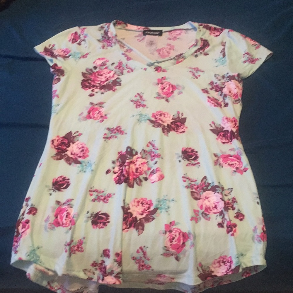 Blue floral print shirt